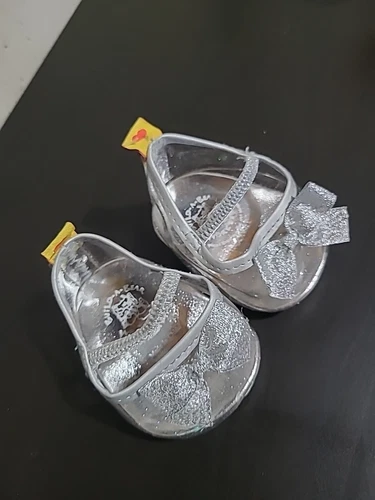 Pair Build a Bear Silver Shoes Sparkle Trim and Bow Elastic Stra - photo 2