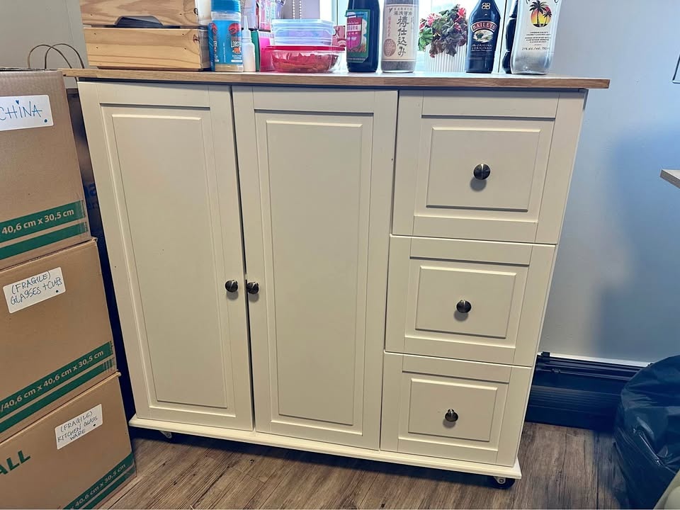 MOVING SALE! HOMCOM White Kitchen Island Cart w/ Storage, Drawer