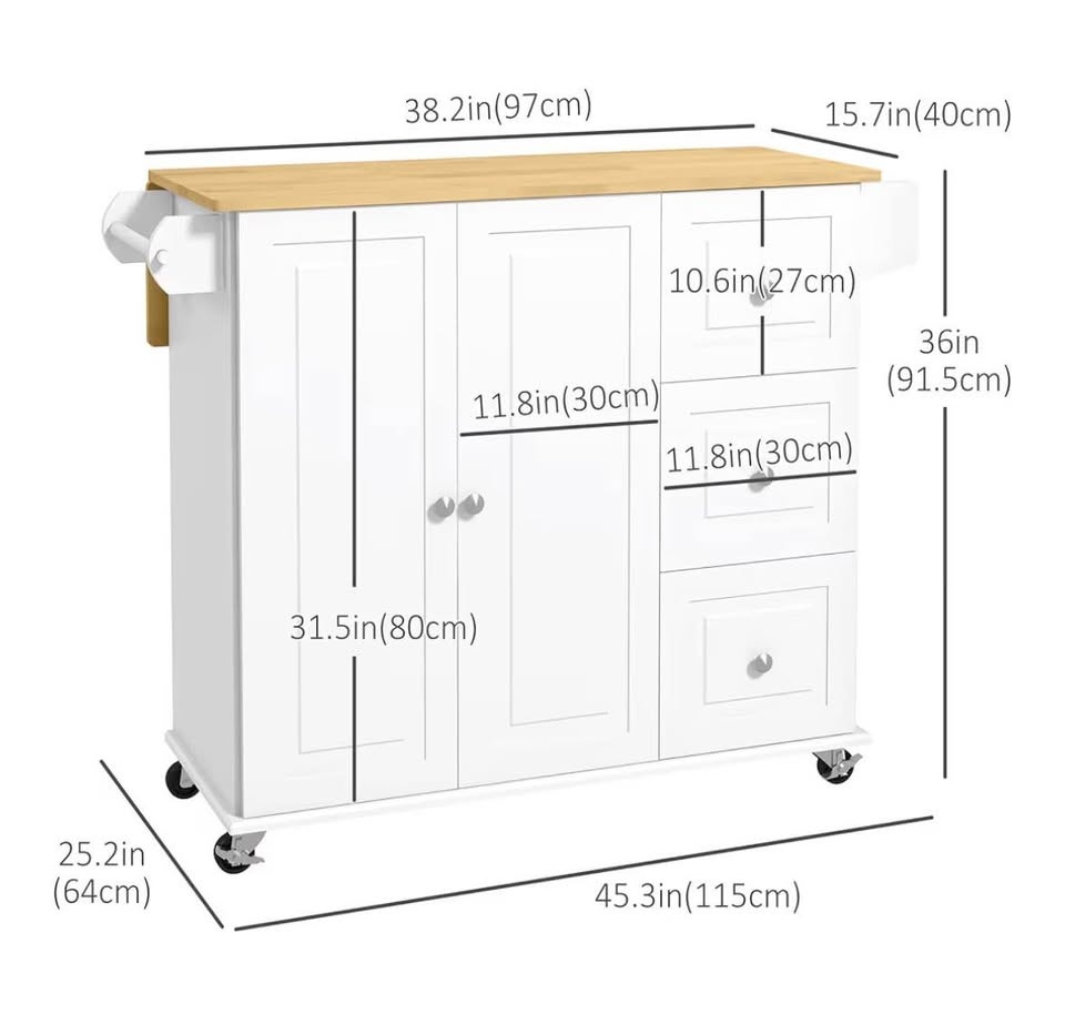 MOVING SALE! HOMCOM White Kitchen Island Cart w/ Storage, Drawer - photo 4