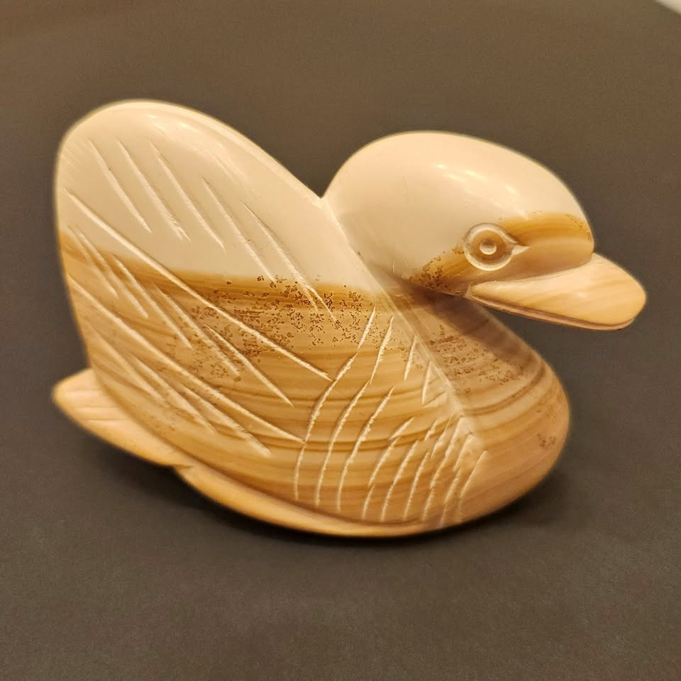 Polished Stone Duck Detailed, Carved, Decorative