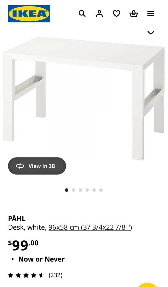 IKEA PÅHL White Adjustable Desk 96x58cm
