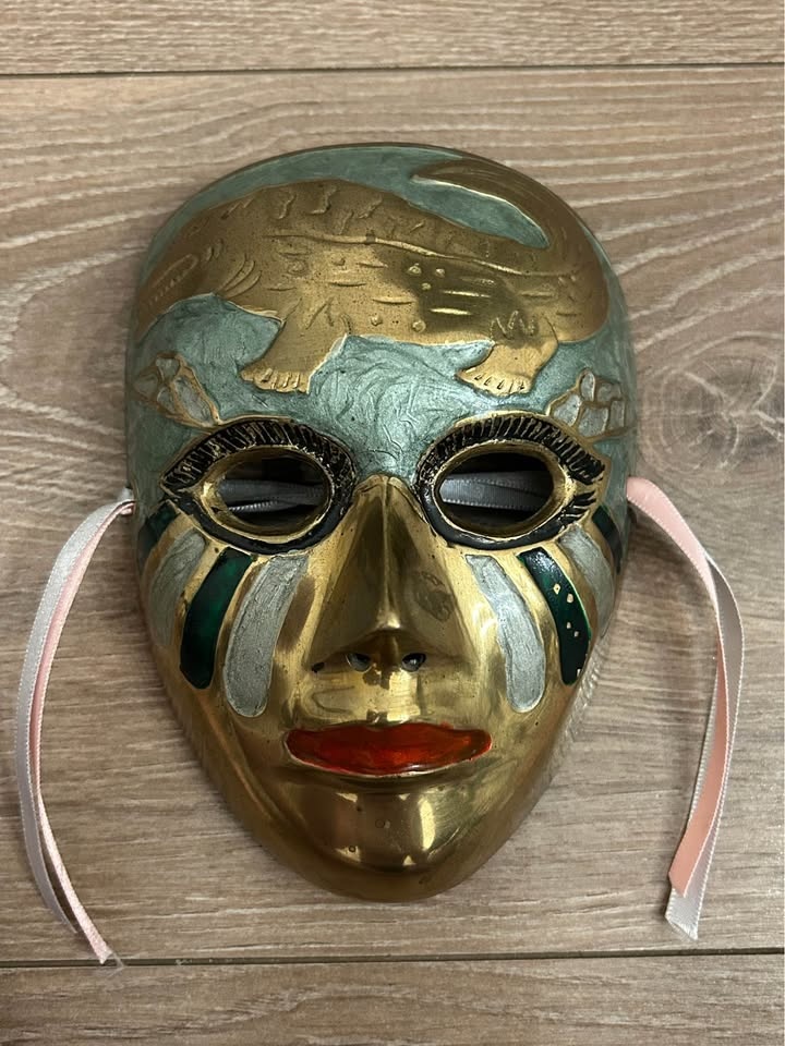 Vintage Enamel Brass Decorative Masks – Set of 2 Animal Motif Wa - photo 5