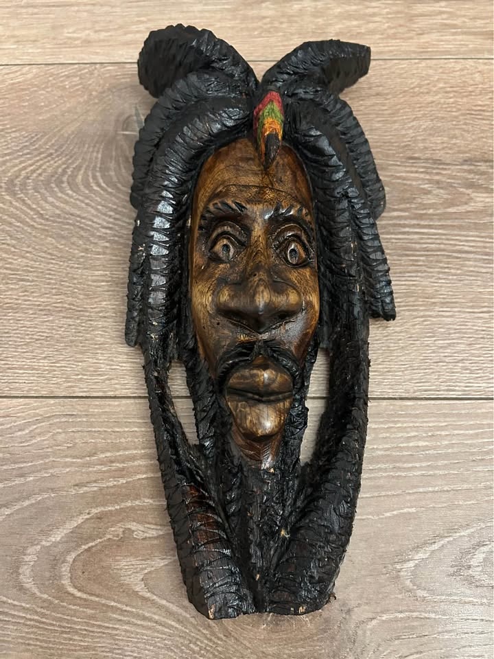 Folk Art Hand-Carved Wooden Mask – Rastafarian / Reggae Portrait - photo 2