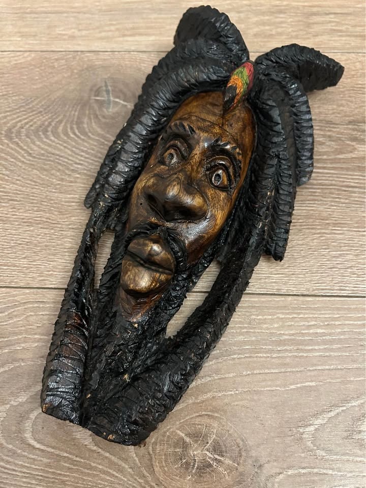 Folk Art Hand-Carved Wooden Mask – Rastafarian / Reggae Portrait - photo 3