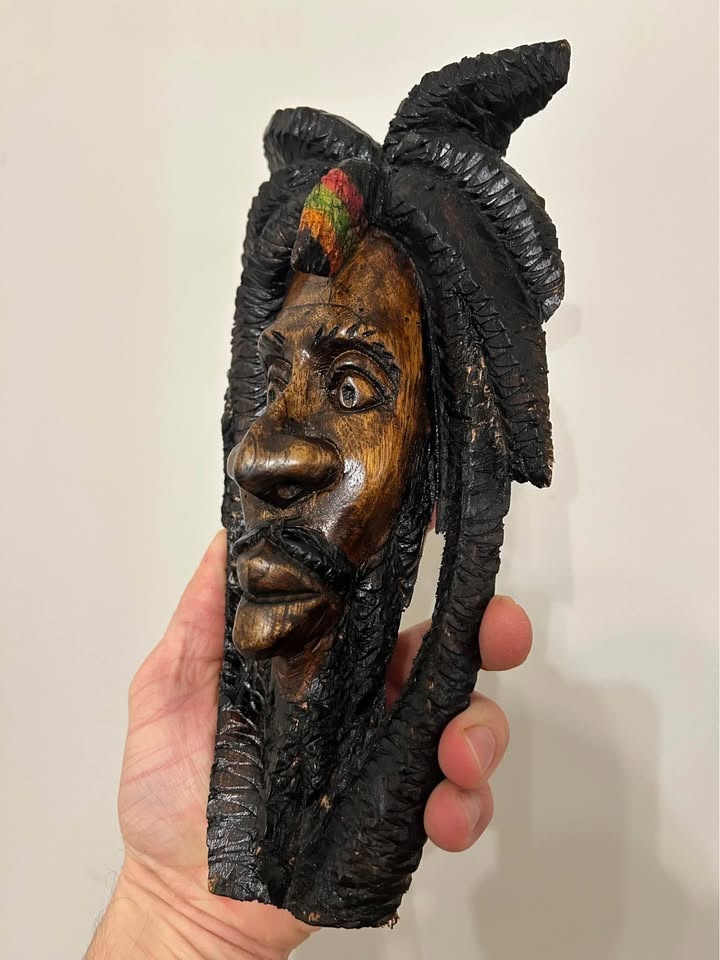Folk Art Hand-Carved Wooden Mask – Rastafarian / Reggae Portrait - photo 4