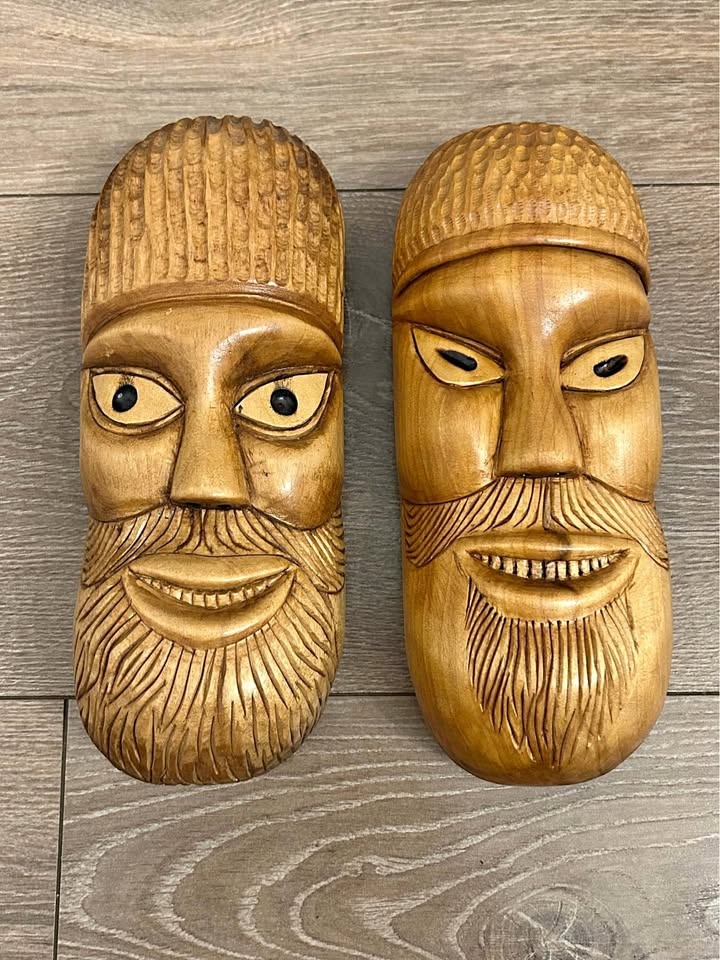 Hand-Carved Wooden Folk Masks - Signed Calgary Artist