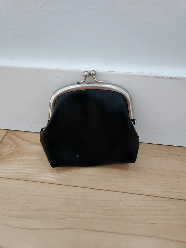 Women's Leather Metal Frame Double Kiss Lock Coin Purse thumbnail