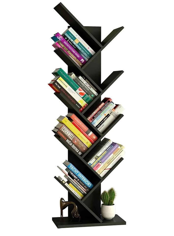 Modern Tree-Style Bookcase / Shelf – Black Finish