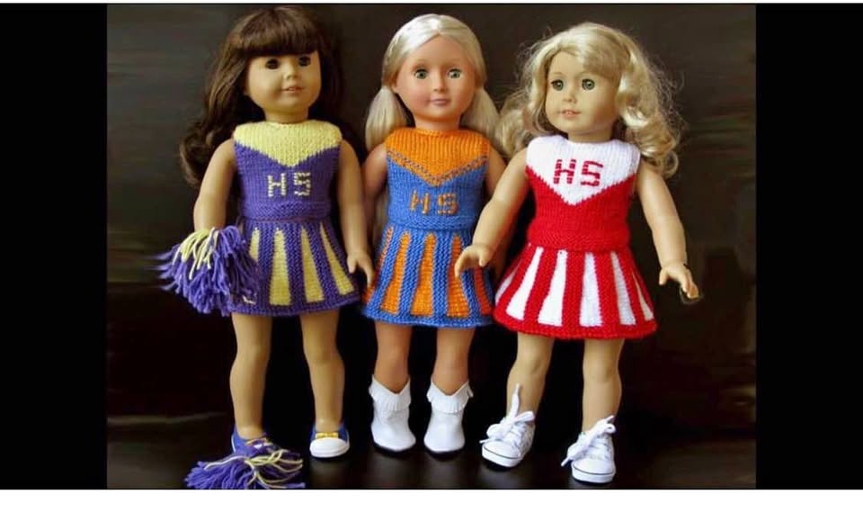 Hand-Knitted AG 18" Doll Cheerleader Outfit - Red/White