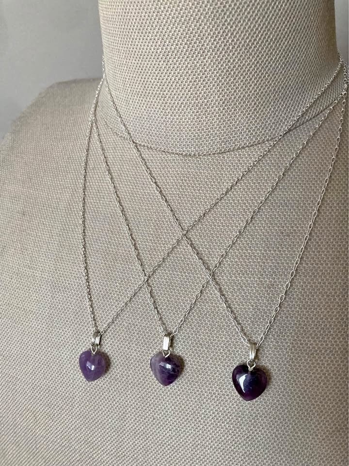 Valentines gift Amethyst heart silver chain necklace