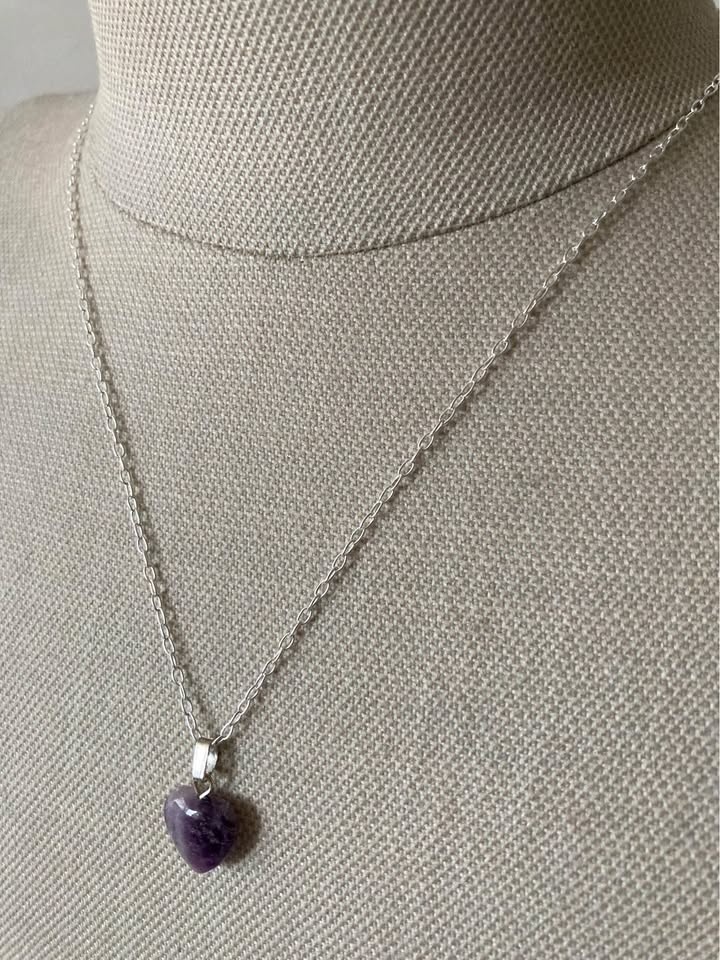 Valentines gift Amethyst heart silver chain necklace - photo 2