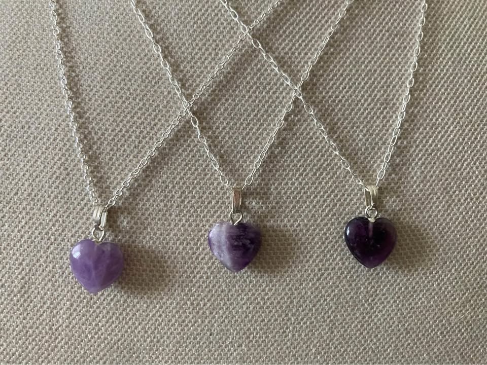 Valentines gift Amethyst heart silver chain necklace - photo 3