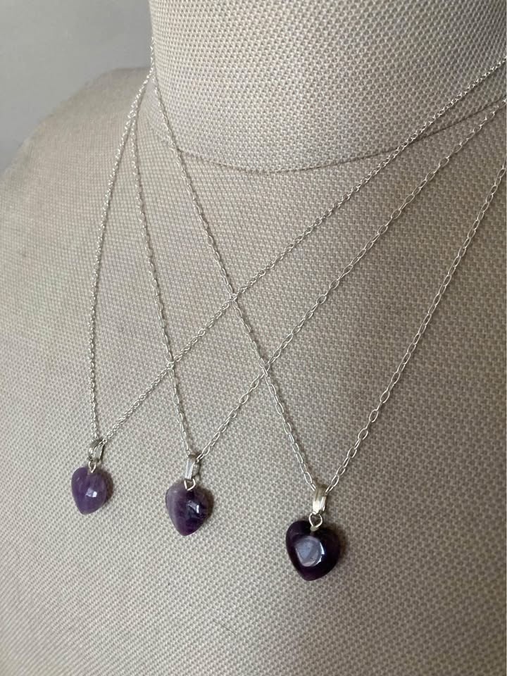 Valentines gift Amethyst heart silver chain necklace - photo 4