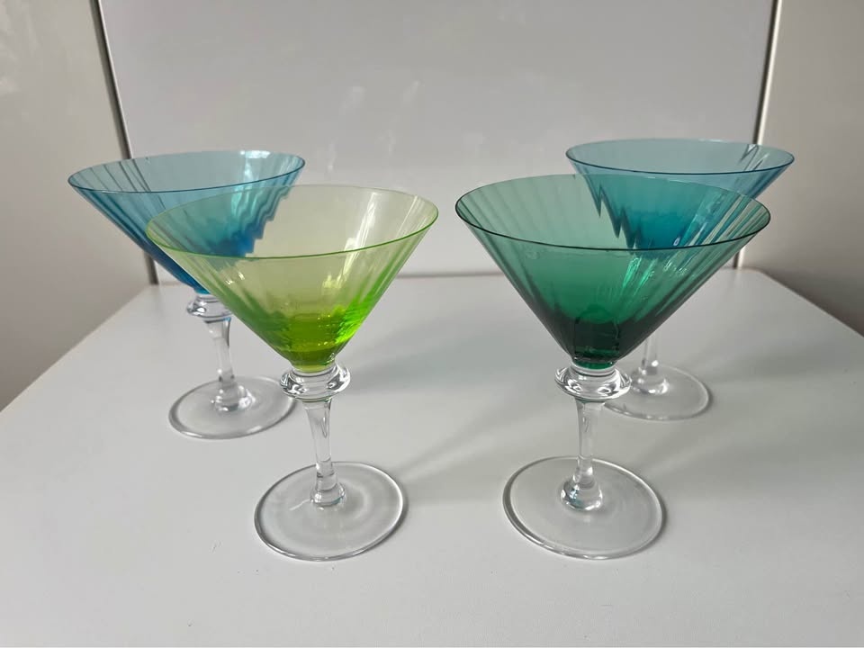 4 Cristal Sevres Colorful Martini Glasses Vintage