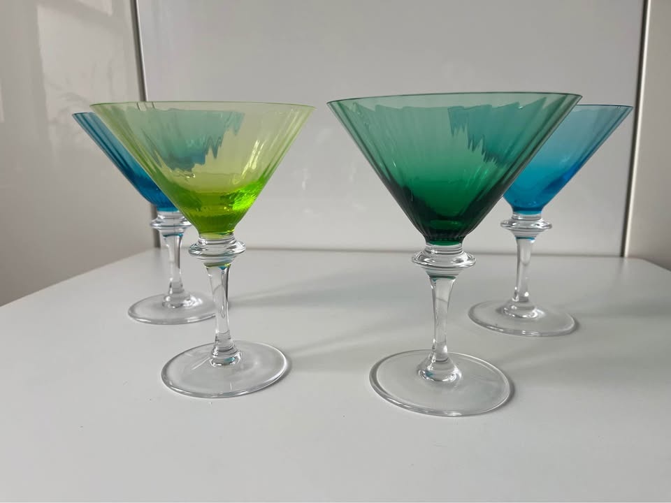 4 Cristal Sevres Colorful Martini Glasses Vintage - photo 2