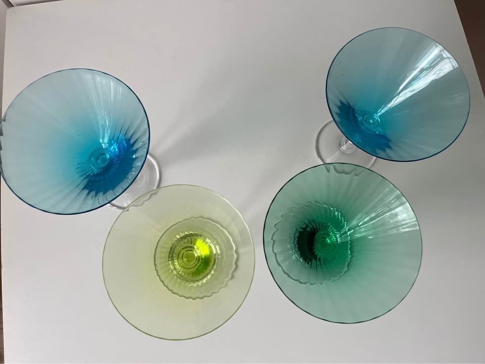 4 Cristal Sevres Colorful Martini Glasses Vintage - photo 3