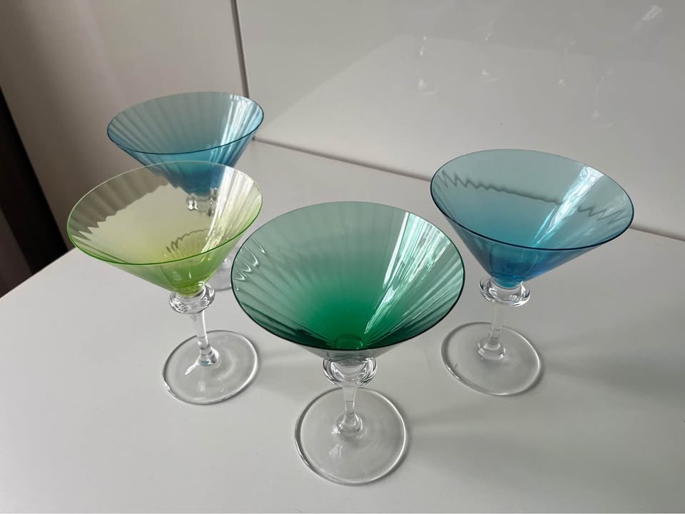 4 Cristal Sevres Colorful Martini Glasses Vintage - photo 4