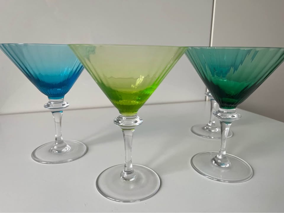 4 Cristal Sevres Colorful Martini Glasses Vintage - photo 5