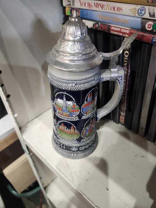 German Beer Stein - Pewter Lid & Handle