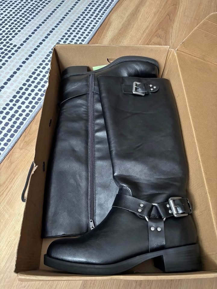 Black Harlow Knee High Boots w/ Buckles & Zipper - New, Size 9