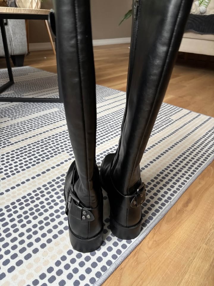 Black Harlow Knee High Boots w/ Buckles & Zipper - New, Size 9 - photo 4