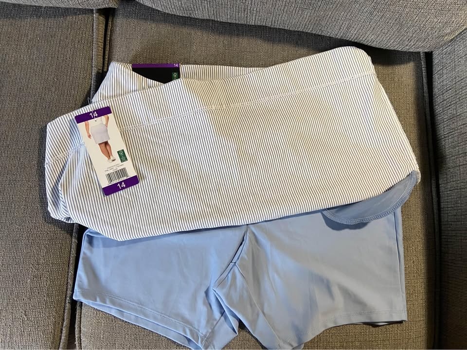 Tummy Control Skort/Shorts - White/Blue Stripes - photo 4