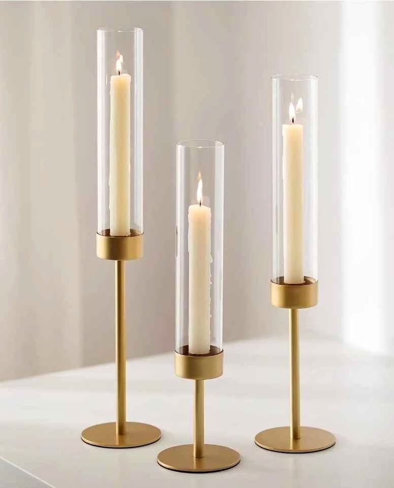 Glass Hurricane Candlestick Holders Gold Taper Candle Holder Tal