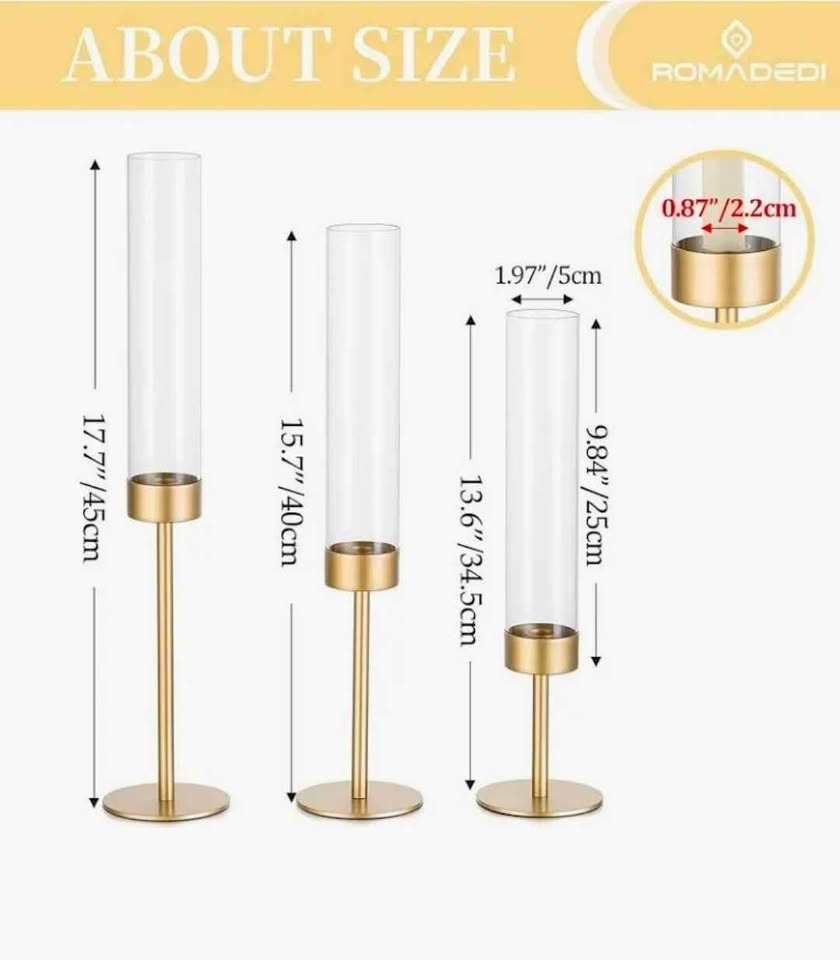 Glass Hurricane Candlestick Holders Gold Taper Candle Holder Tal - photo 2