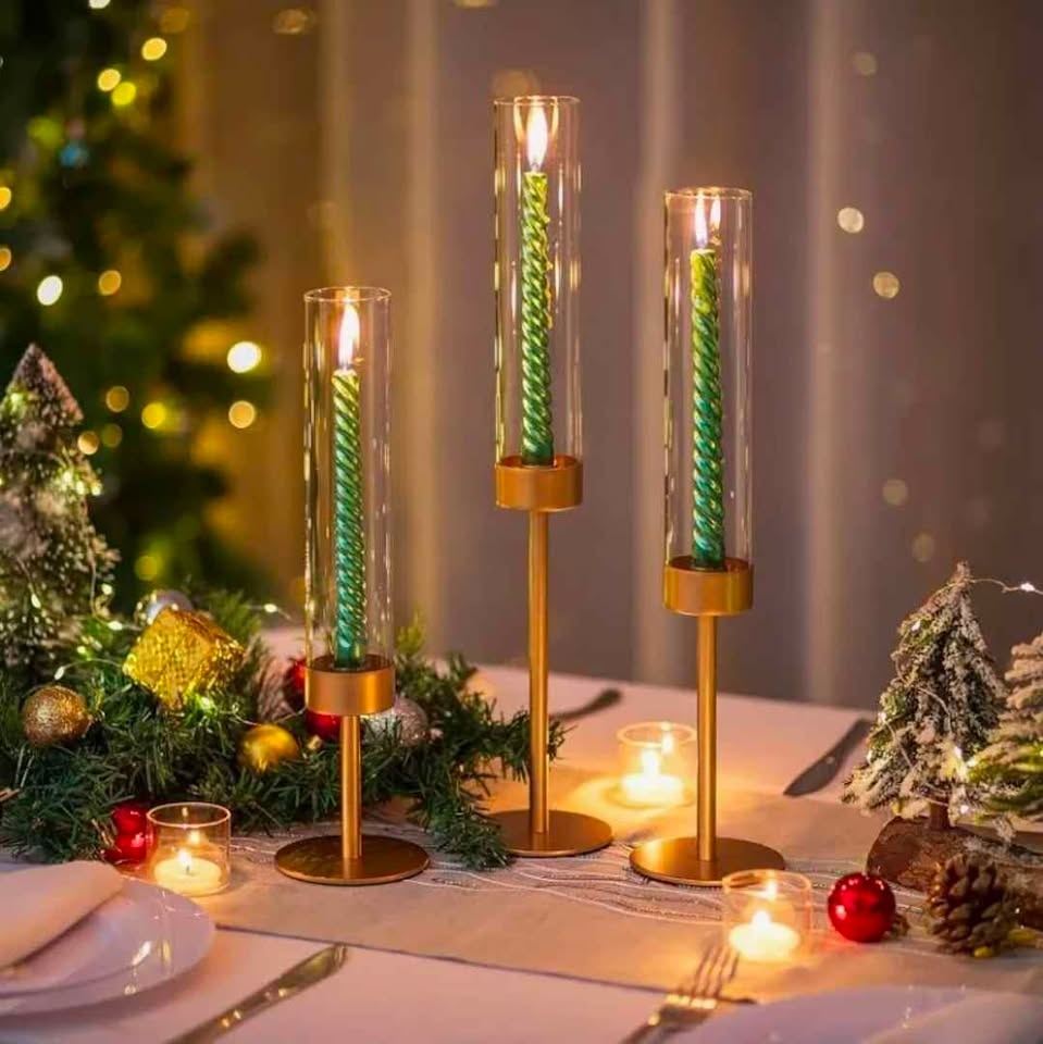 Glass Hurricane Candlestick Holders Gold Taper Candle Holder Tal - photo 3