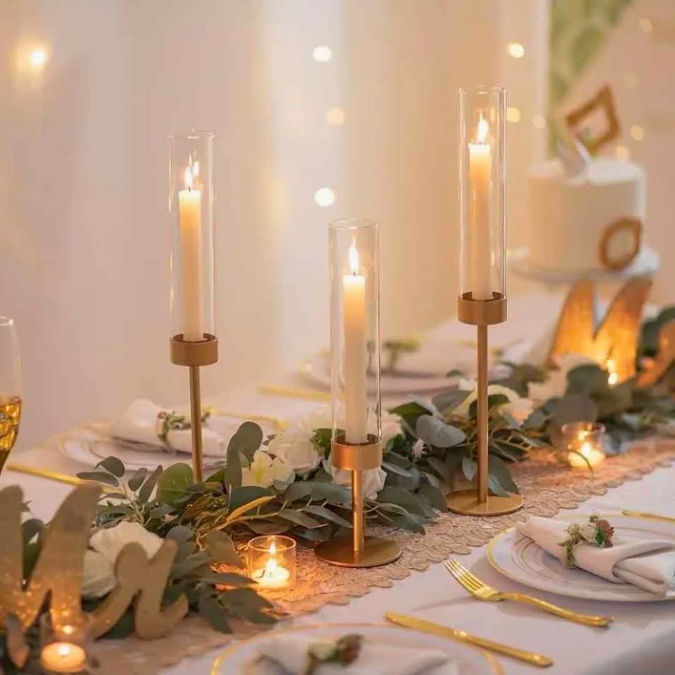 Glass Hurricane Candlestick Holders Gold Taper Candle Holder Tal - photo 4