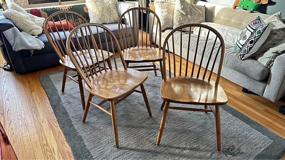 Solid Wood Windsor Dining Chairs - Set of 4