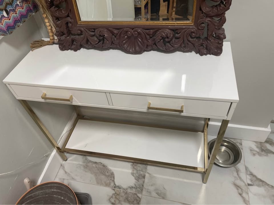 White Console Table with Gold Metal Frame - photo 2