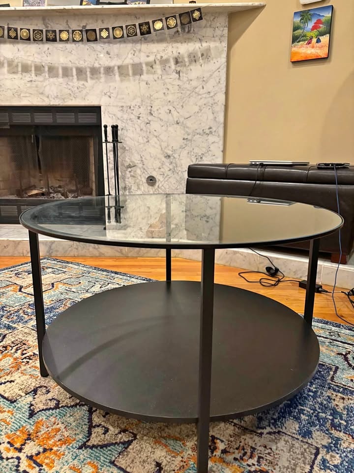 Glass Circular Coffee Table with Black Rim