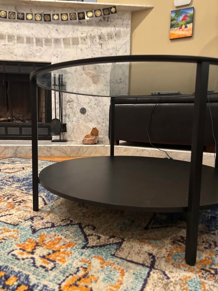 Glass Circular Coffee Table with Black Rim - photo 2