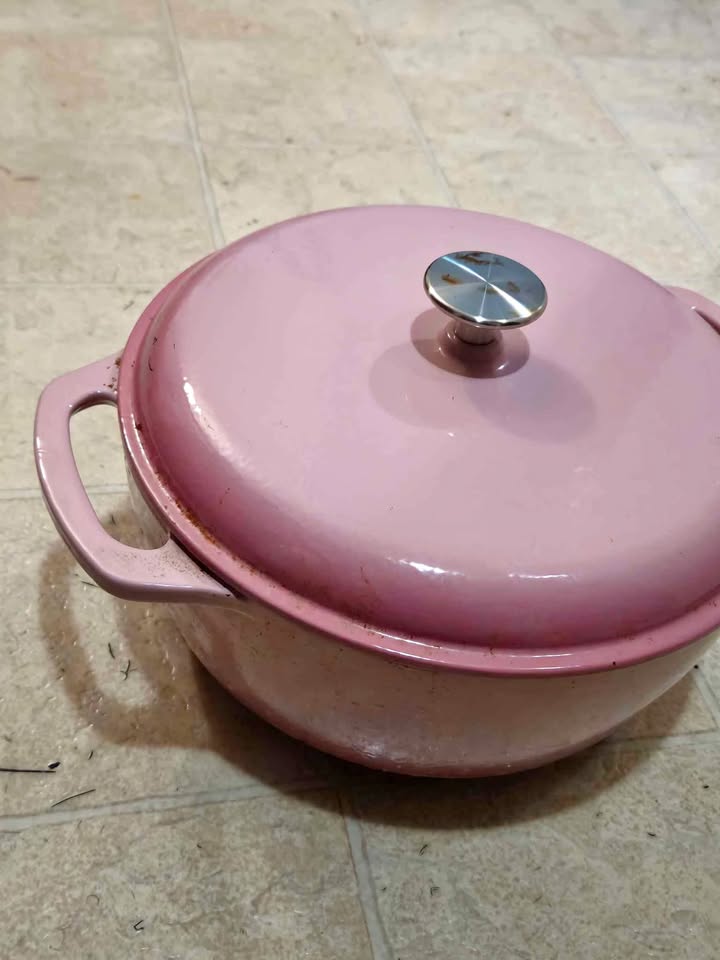 Pink enameled cast iron dutch oven