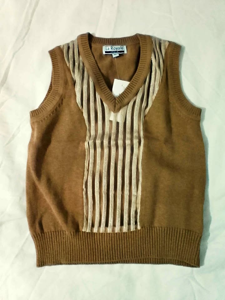 La Royale Brown Striped V-Neck Sweater Vest 4Y New