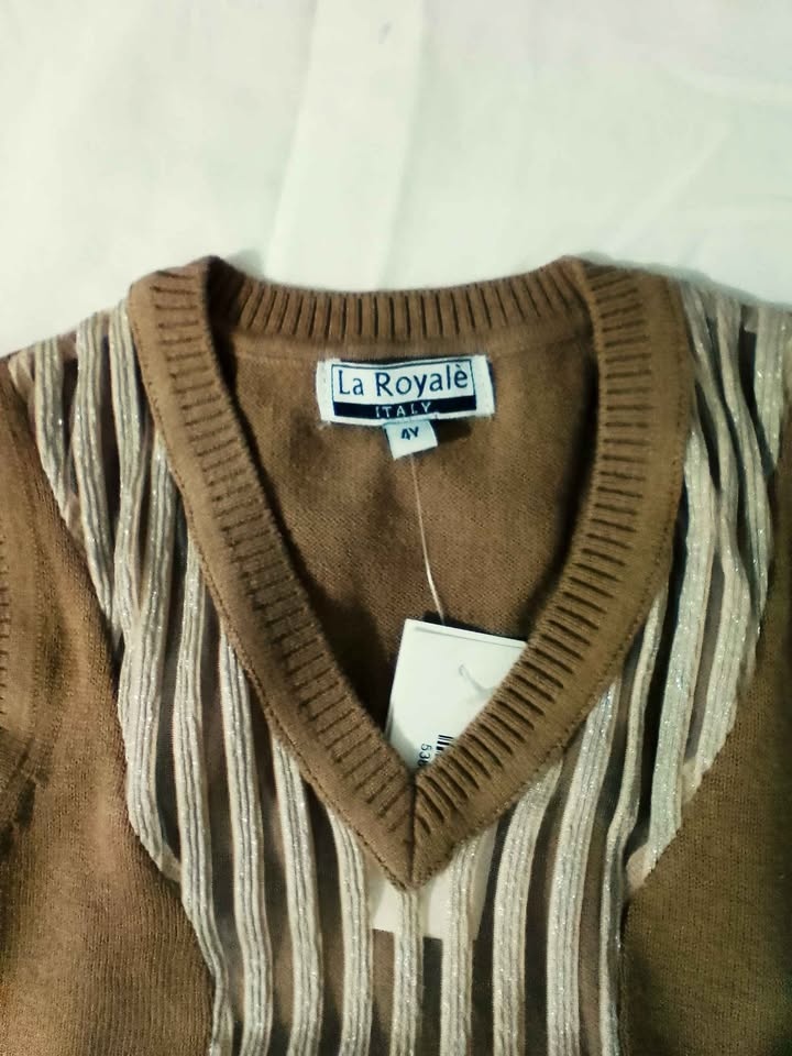 La Royale Brown Striped V-Neck Sweater Vest 4Y New - photo 2