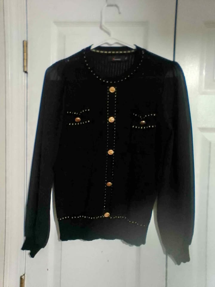 NBYNANCY Black Cardigan XL Gold Buttons Studs
