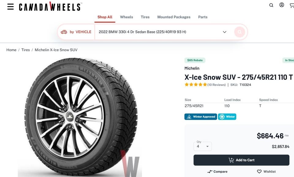 275/45/21 Michelin Winter Tires - 95% Tread - photo 2