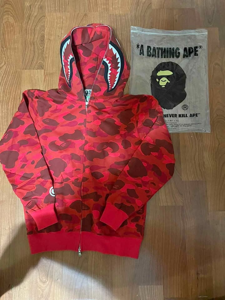 Bape Red Full Zip Shark Hoodie