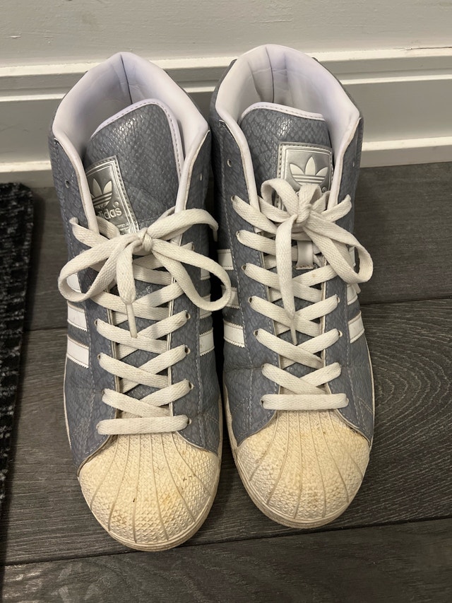 Size 10.5 Adidas Pro Model Grey Snakeskin High-Top Sneakers