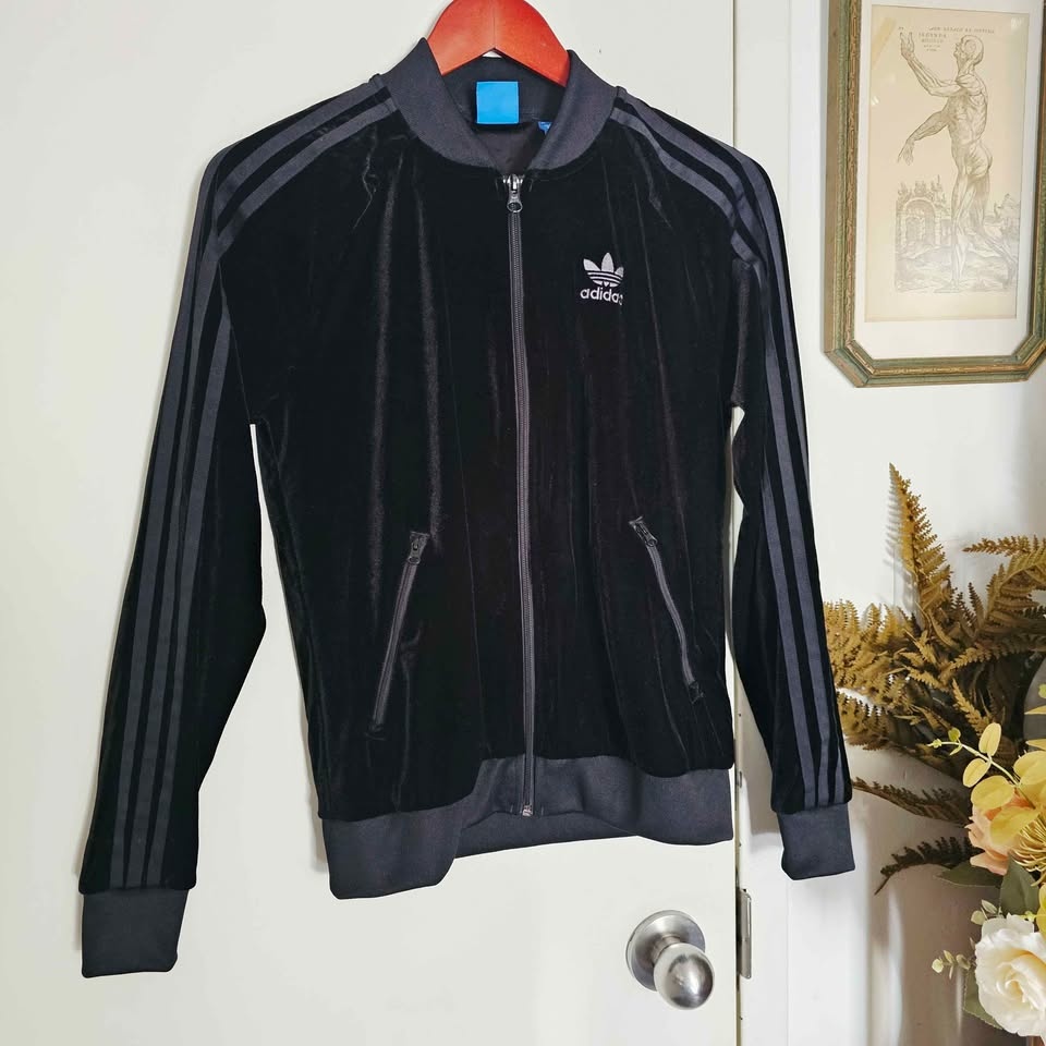 Adidas Black Velvet Velour Tracksuit Set - Size Small - photo 2