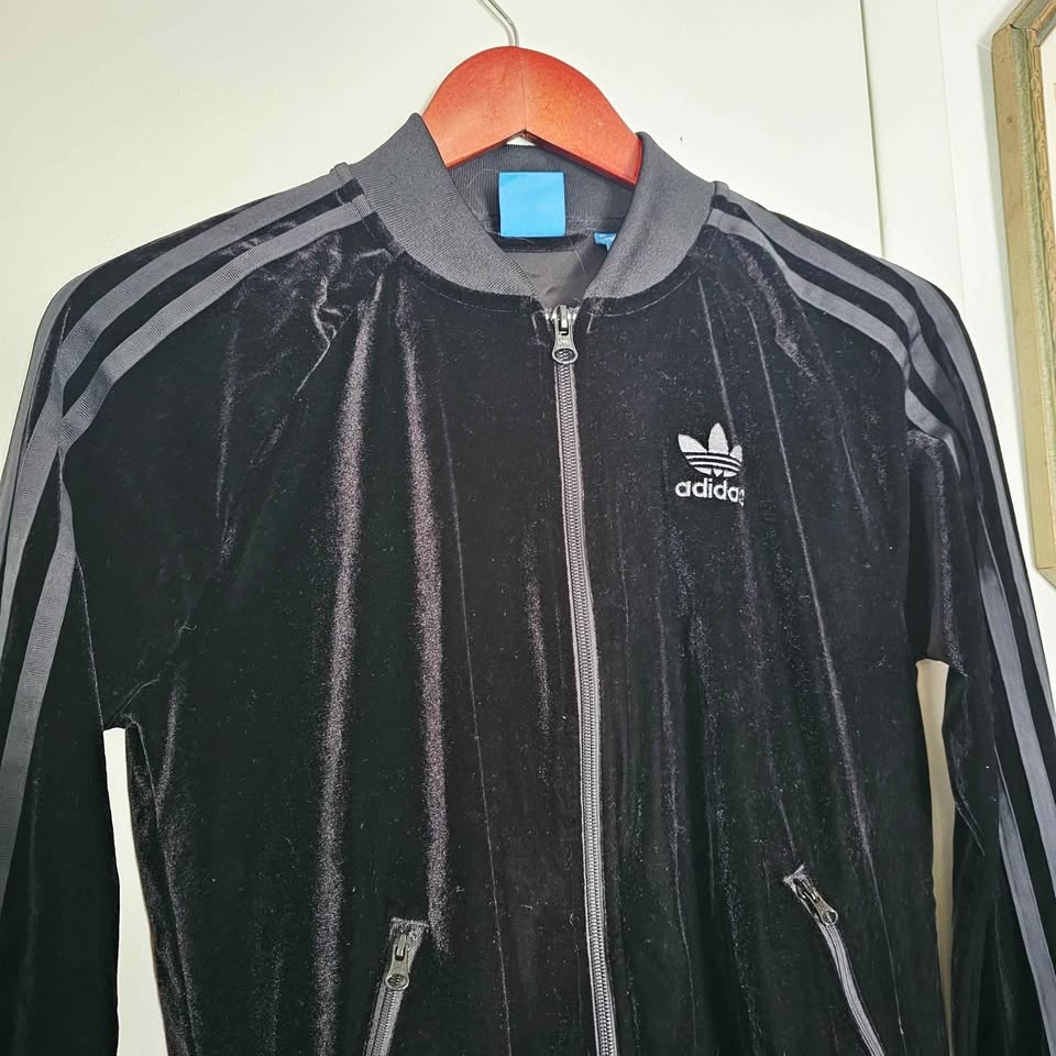 Adidas Black Velvet Velour Tracksuit Set - Size Small - photo 3