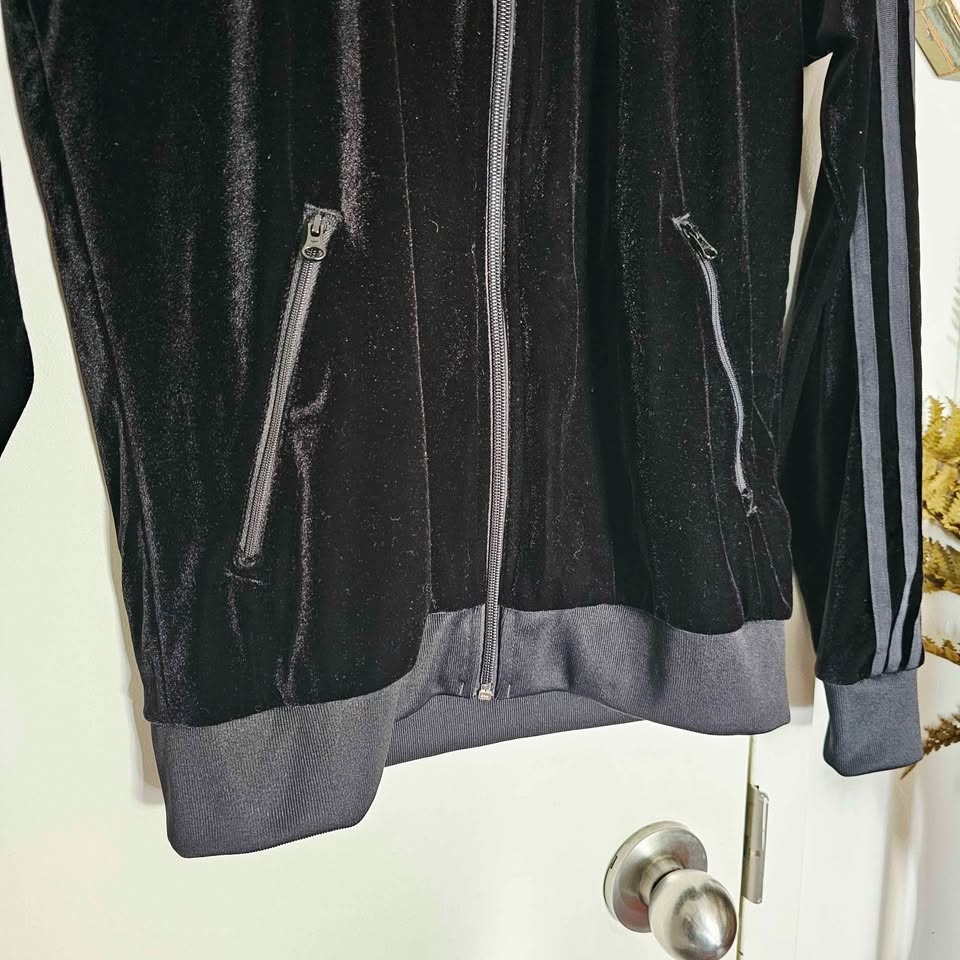 Adidas Black Velvet Velour Tracksuit Set - Size Small - photo 4