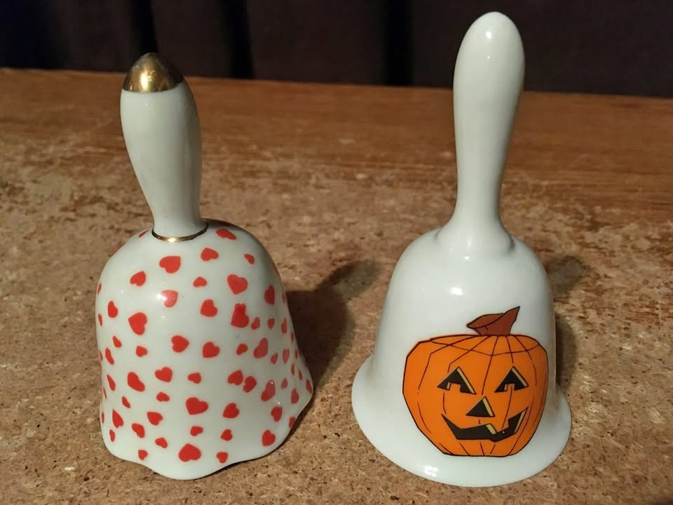 Enesco Table Dinner Bells - Valentine Hearts & Halloween Pumpkin