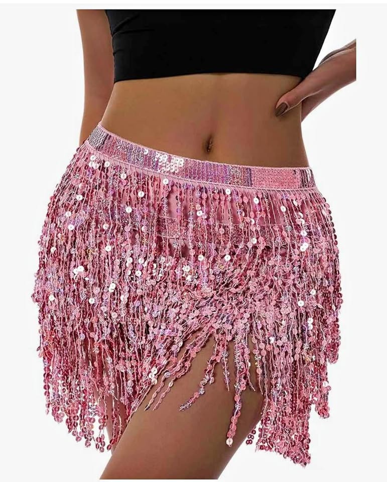 🏆Pink Sequin Tassel Wrap Skirt for Belly Dance/Rave