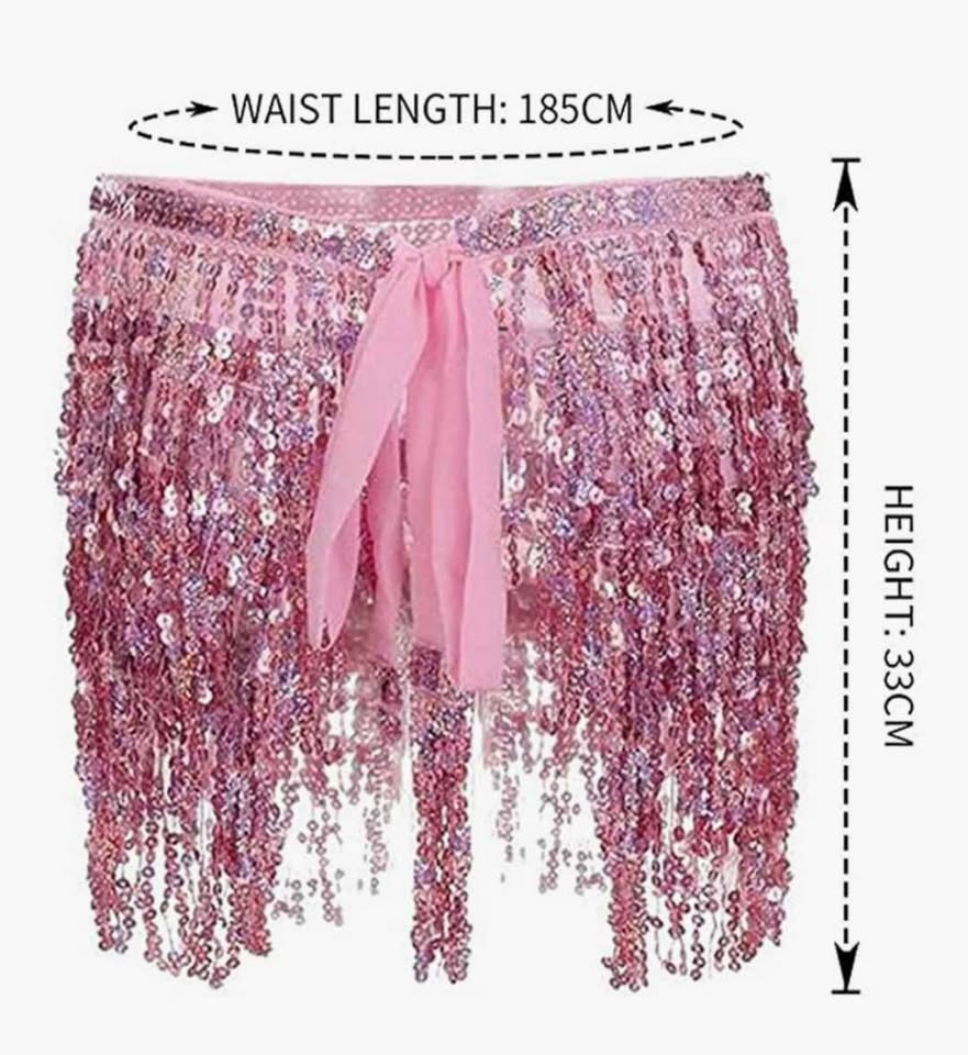 🏆Pink Sequin Tassel Wrap Skirt for Belly Dance/Rave - photo 3