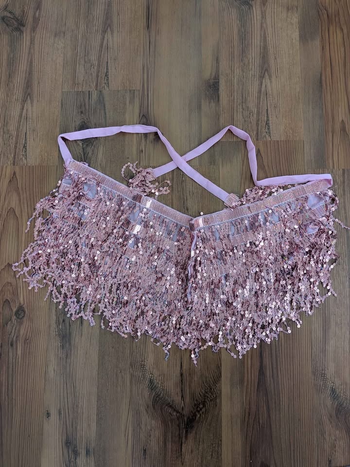 🏆Pink Sequin Tassel Wrap Skirt for Belly Dance/Rave - photo 4