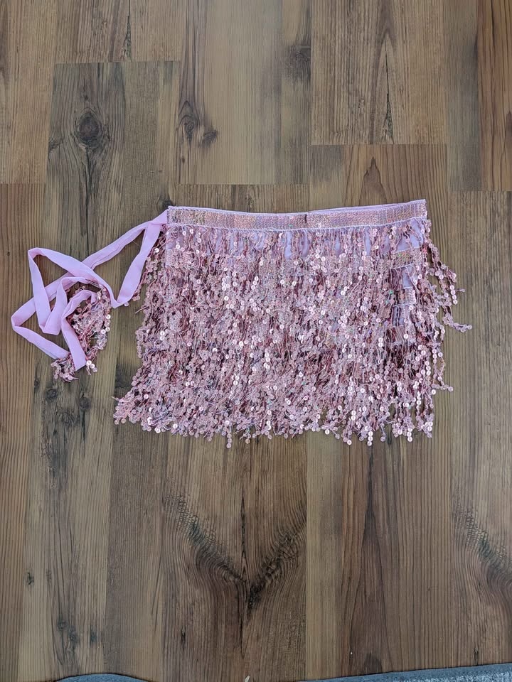 🏆Pink Sequin Tassel Wrap Skirt for Belly Dance/Rave - photo 5