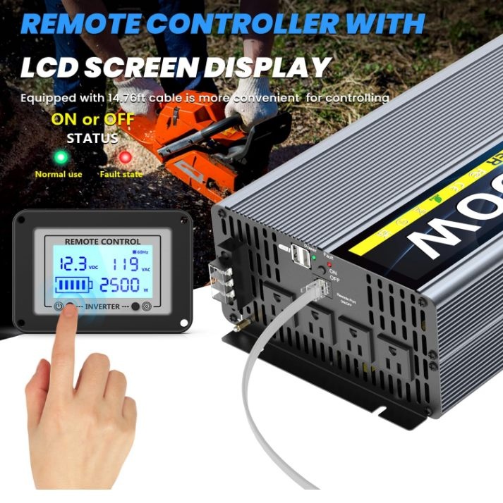 2500W Power Inverter with LCD, 4 AC, 2 USB, Remote - photo 2